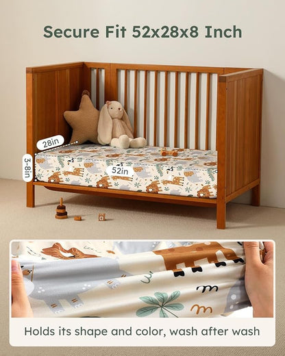 Baby Crib Sheets for Boys Girls, 28x52x8in Fitted Crib Sheet Neutral 3 Pack for Standard Crib and Toddler Mattress, Breathable Soft Microfiber Baby Sheet Green & Apricot Lion