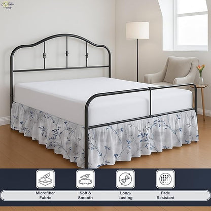 Cottington Lane Ruffled Bed Skirt Twin Size with Split Corner, Brushed Microfiber Hotel Quality Dust Ruffle, 12 Inch Drop Gathered Bedskirt, Soft, Stylish, Shrink & Fade Resistant, Neutral Nature