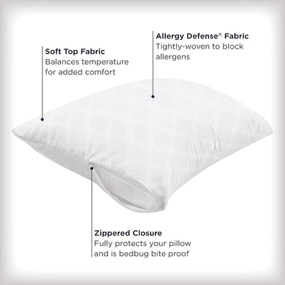 Set of 4 King AllerEase Pillow Protectors - Temperature Balancing, Allergist Recommended - Premium Breathable, Zippered Protectors