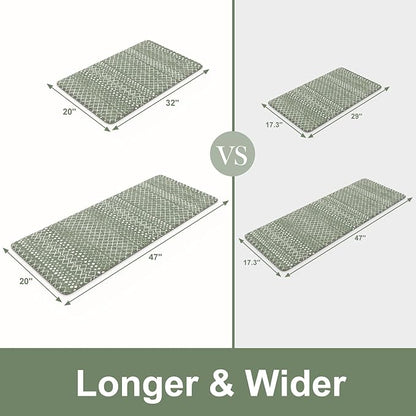 KIMODE Kitchen Anti Fatigue Mats, Green Farmhouse Kitchen Rugs Sets of 2, Memory Foam Kitchen Mats for Floor, Waterproof Standing Mat for Sink Laundry Office Desk 20"x47"+20"x32"