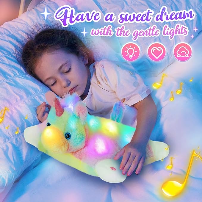 Glow Guards 16" Light Up Musical Rainbow Unicorn Plush Pillow,LED Singing Soft Colorful Unicorn Stuffed Animal,Sofa Decors Birthday Christmas Children's Day Gifts for Toddlers Kids