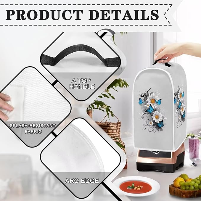 Talayituse Daisy Butterfly Print Blender Dust Cover, Fingerprint Protection Cover for Stand Mixer or Coffee Machine, Home Kitchen Appliance Covers for Stain Dust Resistant Supplies