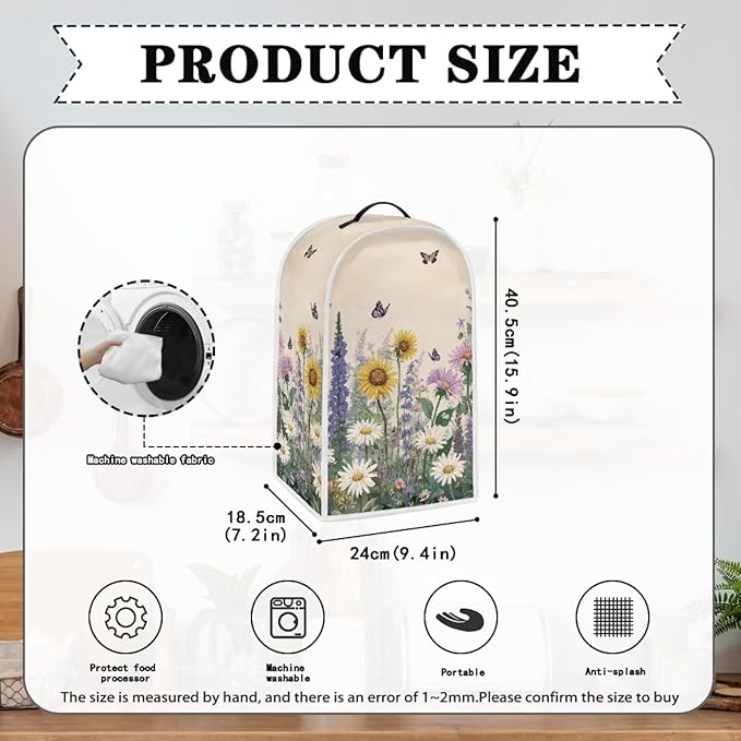 Talayituse Sunflower Daisy Lavender Butterfly Print Blender Dust Cover, Fingerprint Protection Cover for Stand Mixer or Coffee Machine, Home Kitchen Appliance Covers for Stain Dust Resistant Supplies