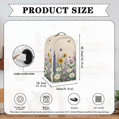 Talayituse Sunflower Daisy Lavender Butterfly Print Blender Dust Cover, Fingerprint Protection Cover for Stand Mixer or Coffee Machine, Home Kitchen Appliance Covers for Stain Dust Resistant Supplies