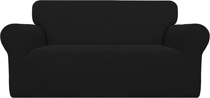 Easy-Going Stretch Loveseat Slipcover 1-Piece Sofa Cover Furniture Protector Couch Soft with Elastic Bottom for Kids Polyester Spandex Jacquard Fabric Small Checks (Loveseat, Black)