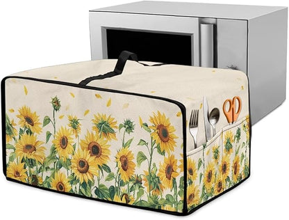 Convection Oven Cover with Storage Pockets, Dust-Proof Small Appliance Protector for Countertop Microwave Toaster Oven, L, 18.5 x 22.5 x 13 Inches, Sunflower Petals