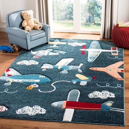 SAFAVIEH Carousel Kids Collection Area Rug - 6'7" x 9', Navy & Ivory, Non-Shedding & Easy Care, Ideal for High Traffic Areas for Boys & Girls in Playroom, Nursery, Bedroom (CRK167N)