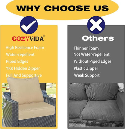 COZYVIDA Outdoor/Indoor 24x24 inch Deep Seat Patio Cushions Set of 2 Resilient Foam Filling Water Repellent Stain-Resistant UV Resistant Weather Resistant Patio Cushions Beige