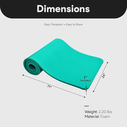 BalanceFrom GoCloud 71x24 Inches Extra Thick Yoga Mat 1-Inch High-Density Foam – Roll-Up Exercise Pad with Double-Sided Non-Slip Surface and Carrying Strap for Pilates and Home Workouts