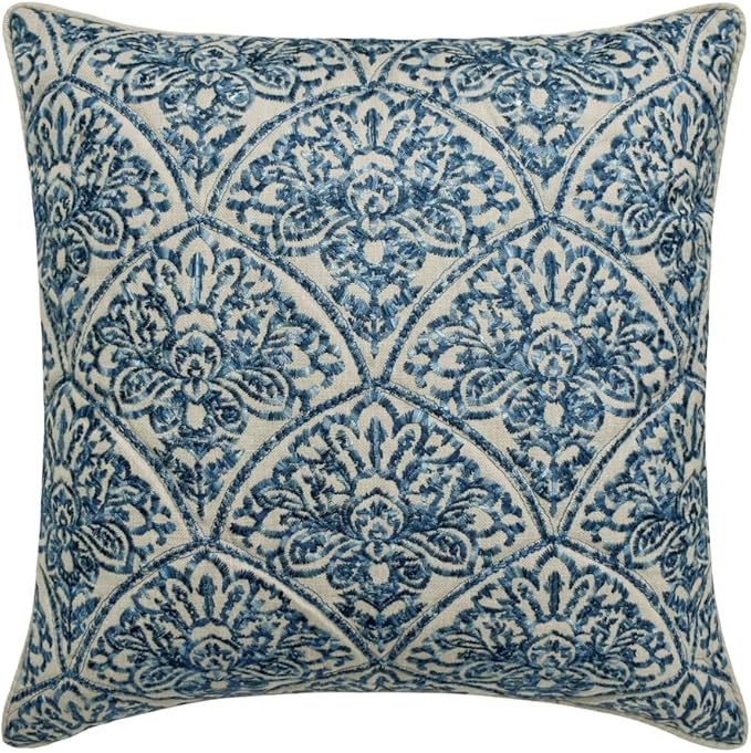 The HomeCentric King/Queen/Twin Blue Decorative CA King 86"x18" Bed Runner with 2 Pillow Cover, Embroidery, Quilted Bed Scarf on Cotton Fabric - Farzeen Blue