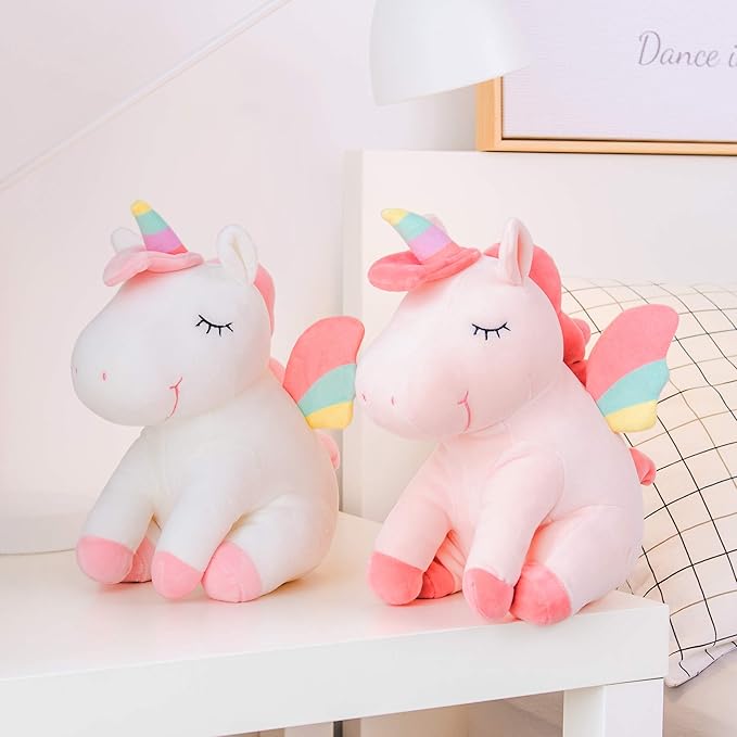 Lazada Unicorn Stuffed Animal Plush with Rainbow Wings Pink 12 Inches