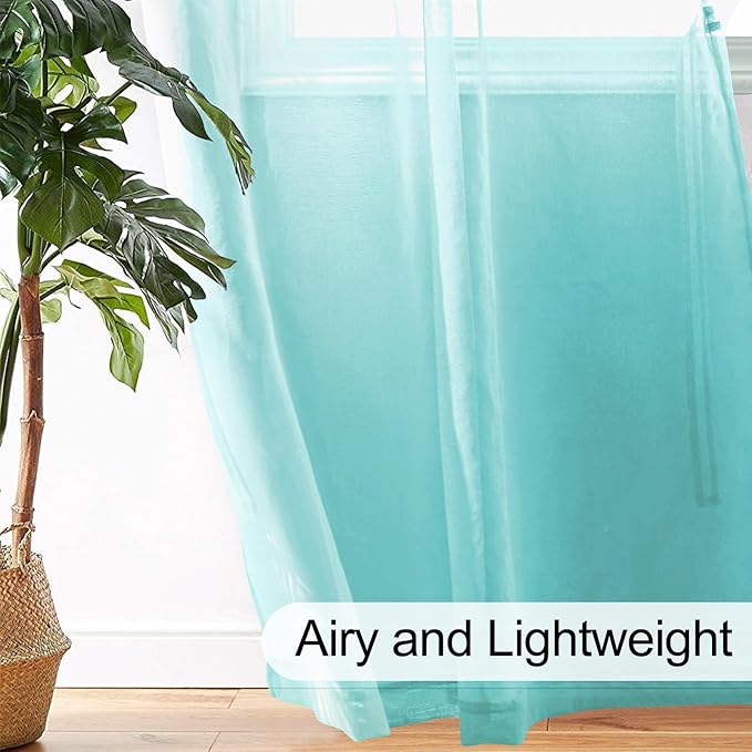 XWZO Mint Green Sheer Curtains with Tiebacks, Light Filtering Semi Transparent Voile Drapes Grommet Top Window Curtains for Bedroom, Living Room, Office, Study, W52 x L84, Set of 2 Panels