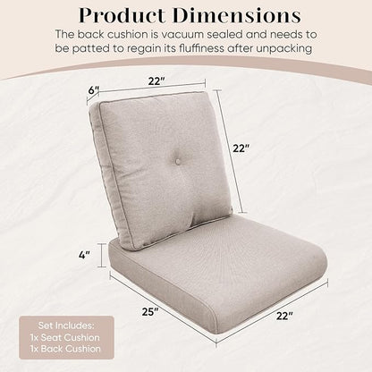 Outdoor Chair Cushions-Patio Chair Cushions Set with Removable Cover 22 X 25 Inch Outdoor Cushions for Patio Furniture Chair Sofa Couch-Beige