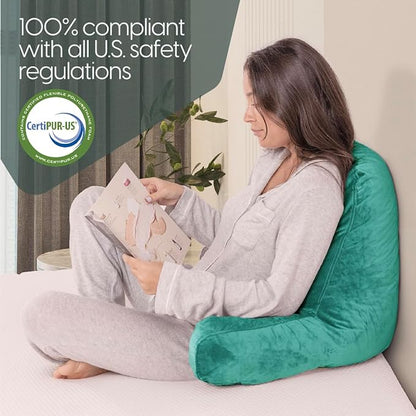 Milliard Reading Pillow with Arms, Teal, Shredded Memory Foam Back Pillow for Bed Sitting Up - Sit Up Backrest Support for Reading & Rest Bed - Washable Cover, Adjustable Comfort, CertiPUR Certified
