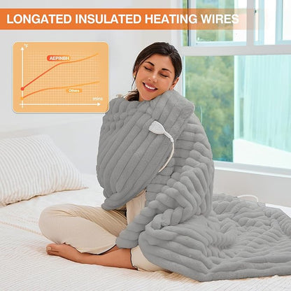 Heated Blanket - Electric Blanket with Dual Controller 6 Heating Levels & 10 Hour Auto Off Fast Heating Blanket, ETL Certified (84X90 Inch,Light Gray)