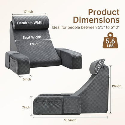 Vekkia Reading Pillow for Adults – Ergonomic 45° Wedge Back Support Chair for Sitting in Bed, XL Side Pockets, Perfect for Working, Gaming, Watching TV, Relaxing, or Recovery, Great Gift Idea, 19”