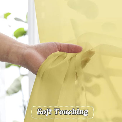 OVZME Mustard Yellow Sheer Curtains, 36 inch 2 Panels Set, Light Filtering Short Voile Curtains Drapes, Rod Pocket, 42W x 36L