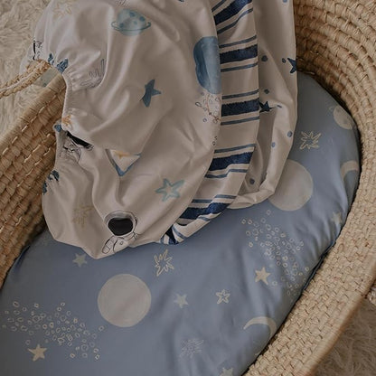 Gllquen Baby Bassinet Sheets 4 Pack, Breathable Cozy Fitted Mattress Sheet, Elastic Travel Crib Fashionable Pattern, Standard Cradle Safe Sheets for Baby Boys Girls 32"x16"(Astronaut)
