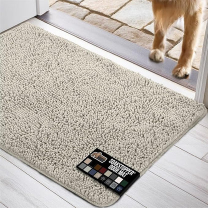 GORILLA GRIP SOAKSTOPPER Dog Door Mat, Machine Washable Rug Absorbent Doormat Captures Moisture Mud Dirt, Quick Dry Soft Chenille Entryway Rugs Indoor Entrance Mats for Dog Paws, 24x17 Cream
