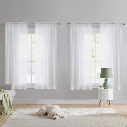 NICETOWN White Sheer Curtains 72 inches Long 4 Panels, 42 inch Wide Rod Pocket Light Filtering Drapes Translucent Modern Voile Airy & Breathable Window Treatment for Living Room