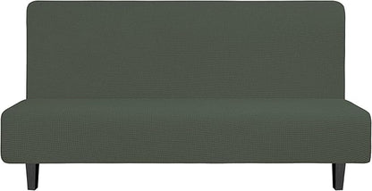 Easy-Going Stretch Futon Slipcover Armless Futon Bed Cover Furniture Protector Without Armrests with Elastic Bottom for Kids, Soft Jacquard Fabric Small Checks (Large, Olive Green)
