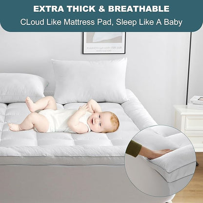 UNILIBRA King Size Mattress Pad Pillow Top Mattress Cover Padded with Down Alternative Filling Quilted Fitted Mattress Protector Streches up 8-22" Deep Pocket Cooling Mattress Topper
