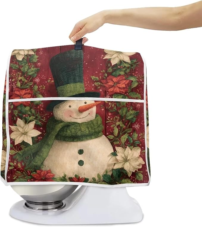 Christmas Mixer Cover Compatible for 6-8 Quart Kitchen Mixer Snowman Kitchen Appliance Dust Cover with Top Handle and Accessories Pocket Christmas Decoration