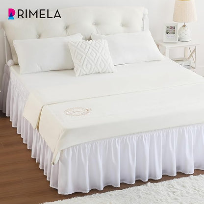RIMELA White Bed Skirt Full Size 18 Inch Drop, Elastic Bed Skirting for Bed Base and Frame, Bedding Dust Ruffle Easy to Install, Lightweight Wrap Around Adjustable Bedskirt