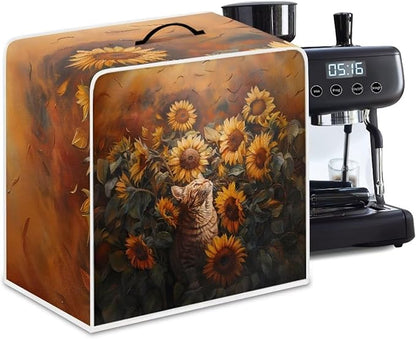 Cute Flowers Cat Coffee Maker Cover For Kitchen With Top Handle Waterproof Dust Appliance Cover Suitable For Most Coffee Machine Models