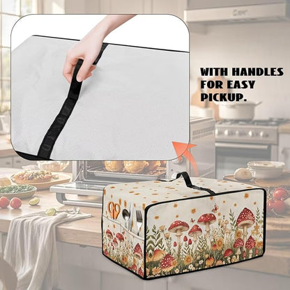 Air Fryer Toaster Oven Cover Fabric Convection Oven Cover with Pockets, Washable Small Appliance Dust Protection for Kitchen Home, M, 16.5 x 20.5 x 10 inches, Mushroom Floral