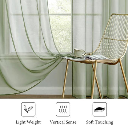 MIULEE 2 Panels Sage Green Sheer Window Curtains Elegant Window Voile Panels/Drapes/Treatment for Bedroom Living Room (54X54 Inches)