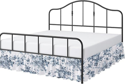 Cottington Lane Ruffled Bed Skirt Twin Size with Split Corner, Brushed Microfiber Hotel Quality Dust Ruffle, 12 Inch Drop Gathered Bedskirt, Soft, Stylish, Shrink & Fade Resistant, Blue Floral Bliss