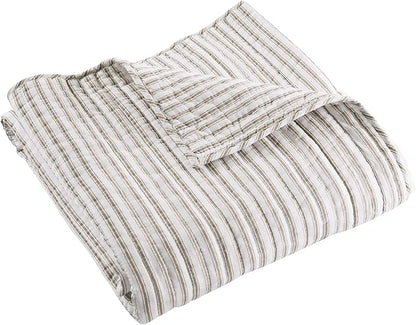 Levtex Home - Tobago Stripe Taupe - Quilted Throw - 50x60in. - White, Taupe - Reversible Pattern - Cotton Fabric