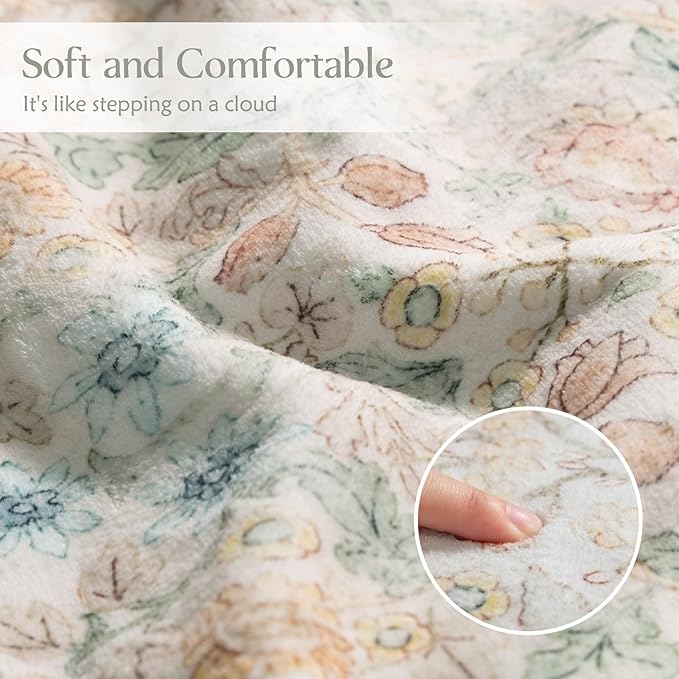 MUJOO 8x10 Area Rugs,Floral Washable Rugs for Living Room Dining Room Bedroom,Large Throw Carpet,Boho Non Slip Indoor Floor Big Soft Neutral Vintage Ultra-Thin Light Green and Beige