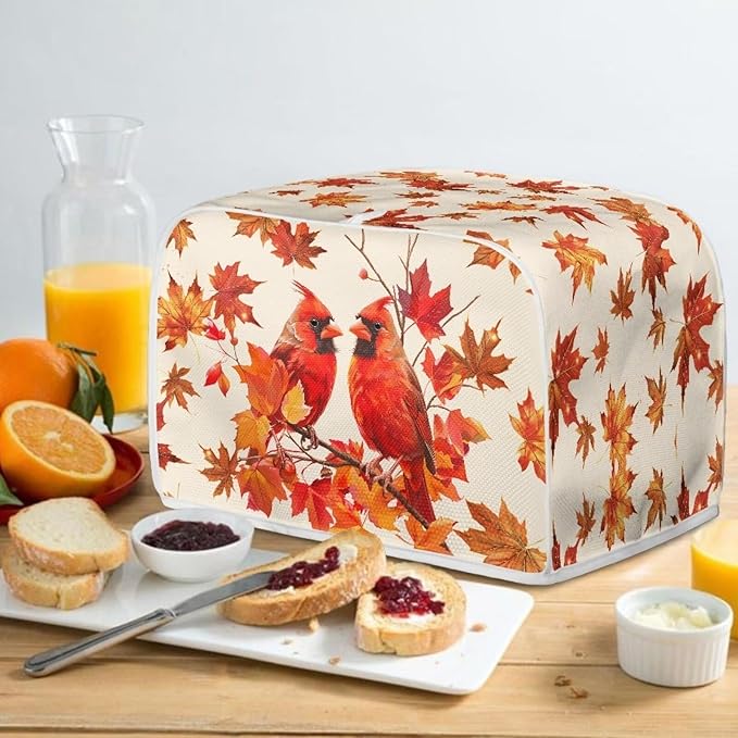 Cardinal Printed 2 Slice Kitchen Machine Covers, Maple Leaves Print Toaster Cover Fits Most Standard Toaster, Small Kitchen Appliance, Bread Maker Protector