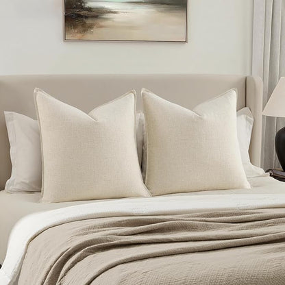 MIULEE Decorative Euro Sham Pillow Covers 24x24, 2 Pack Large Boho Farmhouse Neutral Throw Pillows for Bed, Thick Textured Modern Linen Cushion Cases Couch Sofa Living Room Home Decor, Cream White