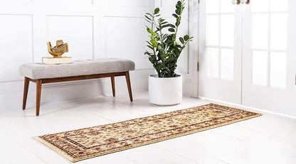 Unique Loom Voyage Collection Traditional Oriental Classic Area Rug (2' 0 x 8' 0 Runner, Ivory/Gold)
