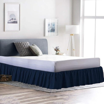 Ruffled Bed Skirt (King, Navy Blue Color) 12 Inch Drop Dust Ruffle with Platform, 100% Cotton 800 Thread Count Fabric - Dust Ruffle Bedskirt for Easy Fitting and Easy Care