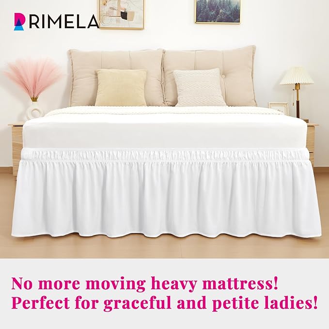 RIMELA Bed Skirt King Size Moon White 15 Inch Drop, Wrap Around Elastic Bedskirt, Dust Ruffle for Adjustable Bed Base Soft Durable Fabric Machine Washable Easy to Install Bed Skirts