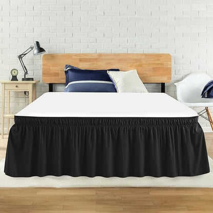 Queen Bed Skirt, Elastic Wrap Around Bed Skirt Queen Size, Bed Skirts for Adjustable Bed, Easy Fit with 18" Drop Length Tailored Drop Dust Ruffle (Black)