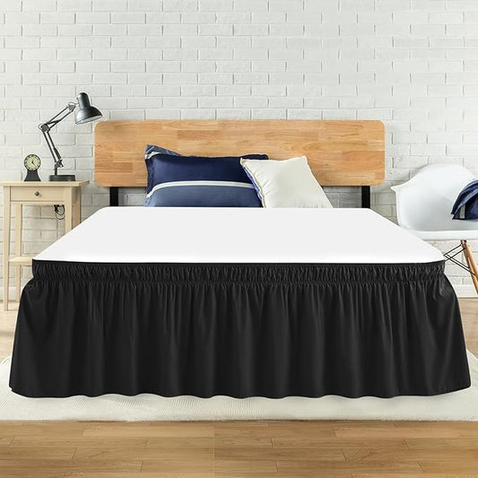 King Bed Skirt, Elastic Wrap Around Bed Skirt King Size, Bed Skirts for Adjustable Bed, Easy Fit with 18" Drop Length Tailored Drop Dust Ruffle (Black)