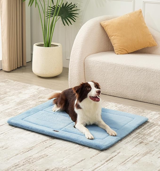 MADE 4 PETS Dog Crate Pad Bed for Extra Large Dogs, Washable & Reversible, Anti-Slip Kennel Mat for Cozy Sleeping, Soft Fluffy Dog Bed for Indoor & Outdoor Use, 48"x30", Blue