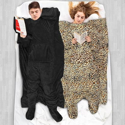 PAVILIA Fleece Blanket with Sleeves, Foot Pockets for Women Men Adults, Plush Wearable Blanket Throw Wrap, Warm Snuggle Blanket Robe, Cozy Gift Ideas Wife Mom, Cheetah Print