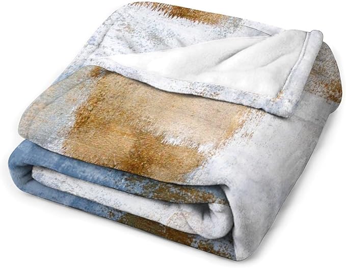 Abstract Gradient Blanket, Modern Fashion Art Blue Brown Painting Strokes Pattern Soft Warm Cozy Plush Flannel Covers for Livingroom Bedroom Couch Chair Camping Travel Home Decor Tapestry 60x80in