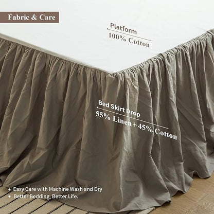 BISELINA French Linen Bed Skirt with Pleated Frills 22-Inch Tailored Drop Natural Flax Cotton Blend Dust Ruffle Soft Cozy Farmhouse Bedding (22" Twin, Grey)
