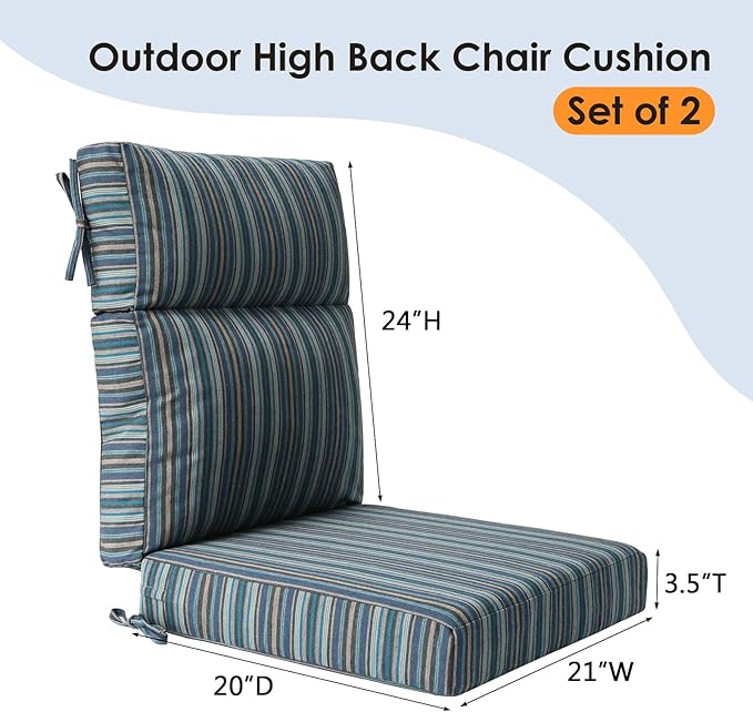 Sunbrella Outdoor High Back Chair Cushion Seat Pads, 44 x 21 Inch Water-Repellent & Fade-Resistant Patio Furniture Cushions with Ties for Adirondack, Rocking Chairs, Troupe Dock