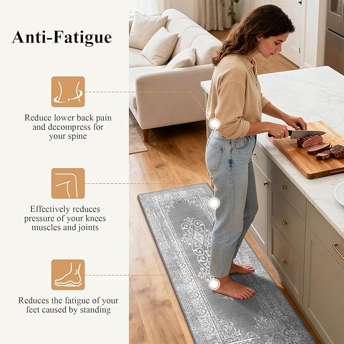 Ileading Anti Fatigue Kitchen Rugs Sets of 2 Cushioned Kitchen Mats for Floor Waterproof Kitchen Mat Set Non Slip Comfort Standing Mat for Kitchen, Office, Sink, Laundry
