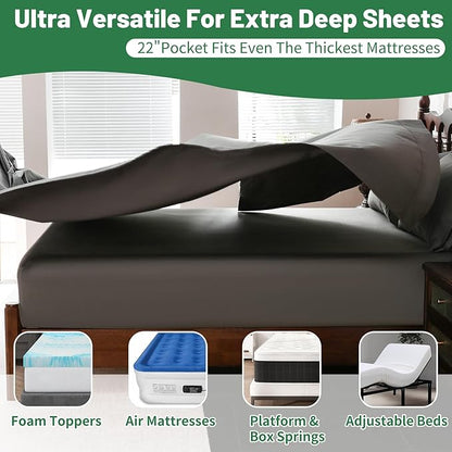 Extra Deep Pocket California King Sheets 18-24 Inch 100% Egyptian Cotton 1000 Thread Count Sateen Weave Soft Breathable 4 Pieces（Cal King,Dark Grey）