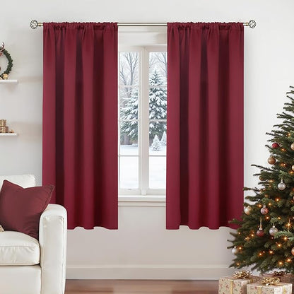 BGment Burgundy Blackout Curtains 63 Inch Length for Bedroom - Rod Pocket Thermal Insulated Drapes Room Darkening Christmas Decor for Living Room Windows, 42 x 63 Inch, 2 Panels