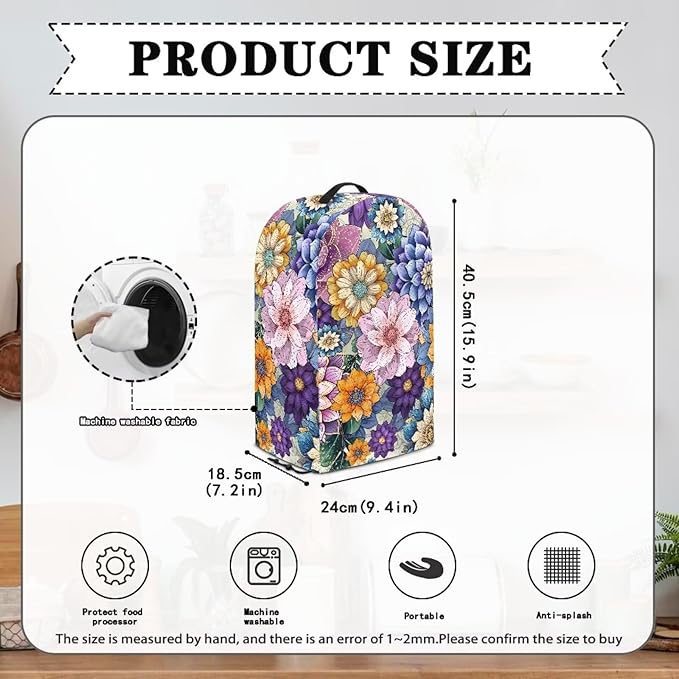 Boho Flower Bright Blossom Countertop Blender Cover Kitchen Appliance Dust Protection Cover Anti Fingerprint Easy to Clean Standard Countertop Blender Appliance, Machine Washable